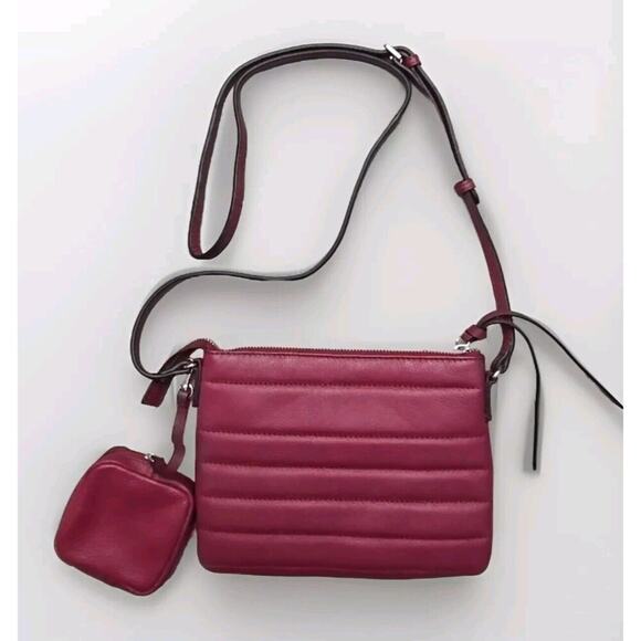 T Tahari Metro Crossbody Bag Leather Deep Red With Side Pouch Tassel - Picture 3 of 10